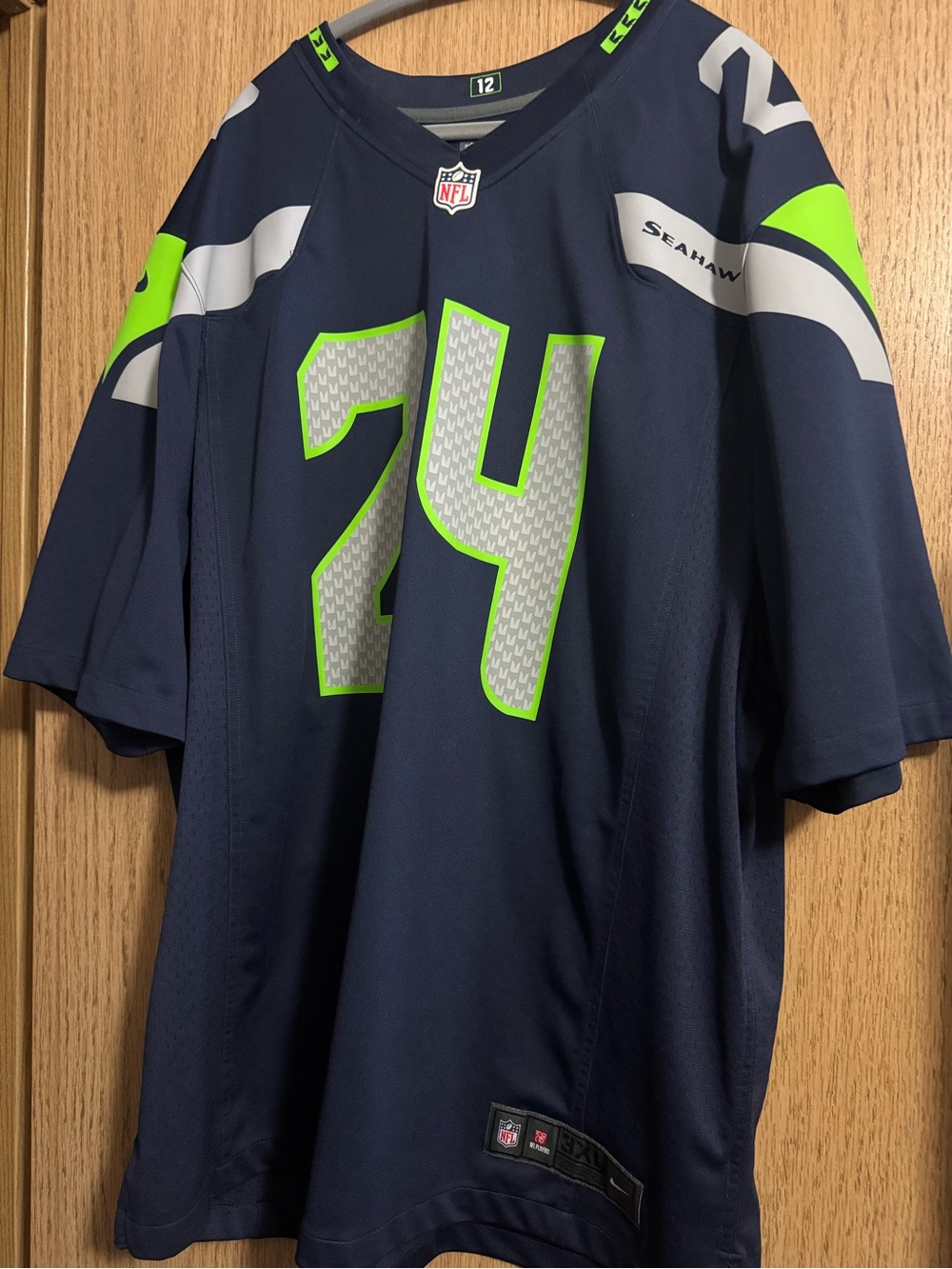Seattle Seahawks #24 Navy and Lime Men's NFL Jersey
